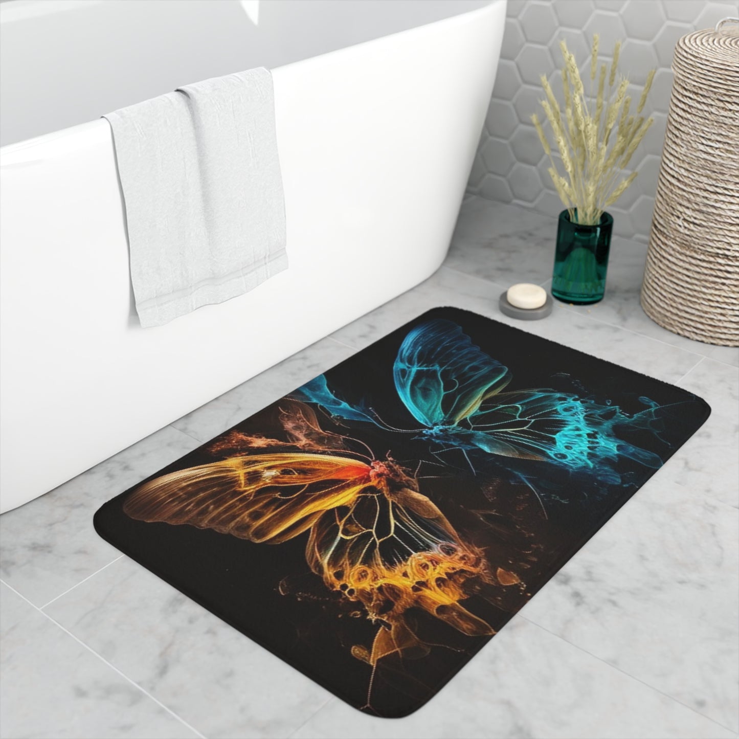 Memory Foam Bath Mat Kiss Neon Butterfly 3