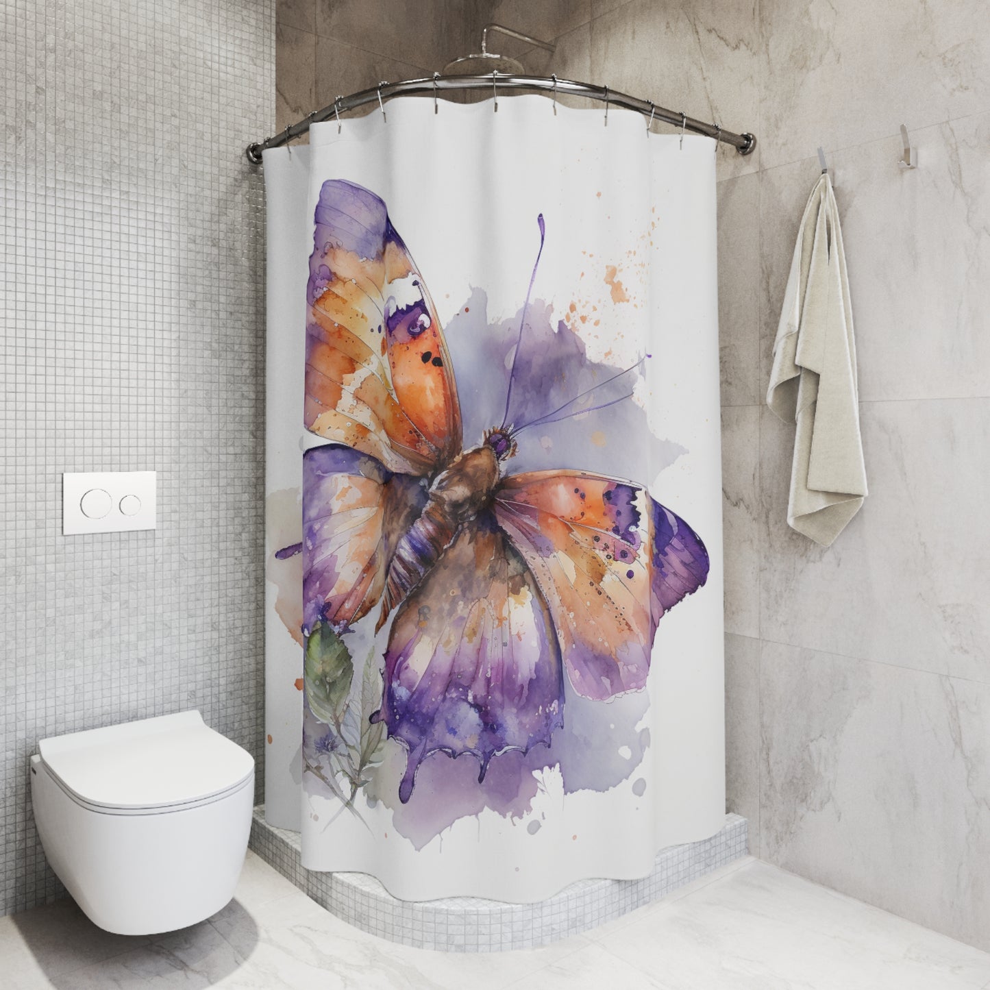 Polyester Shower Curtain MerlinRose Watercolor Butterfly 1