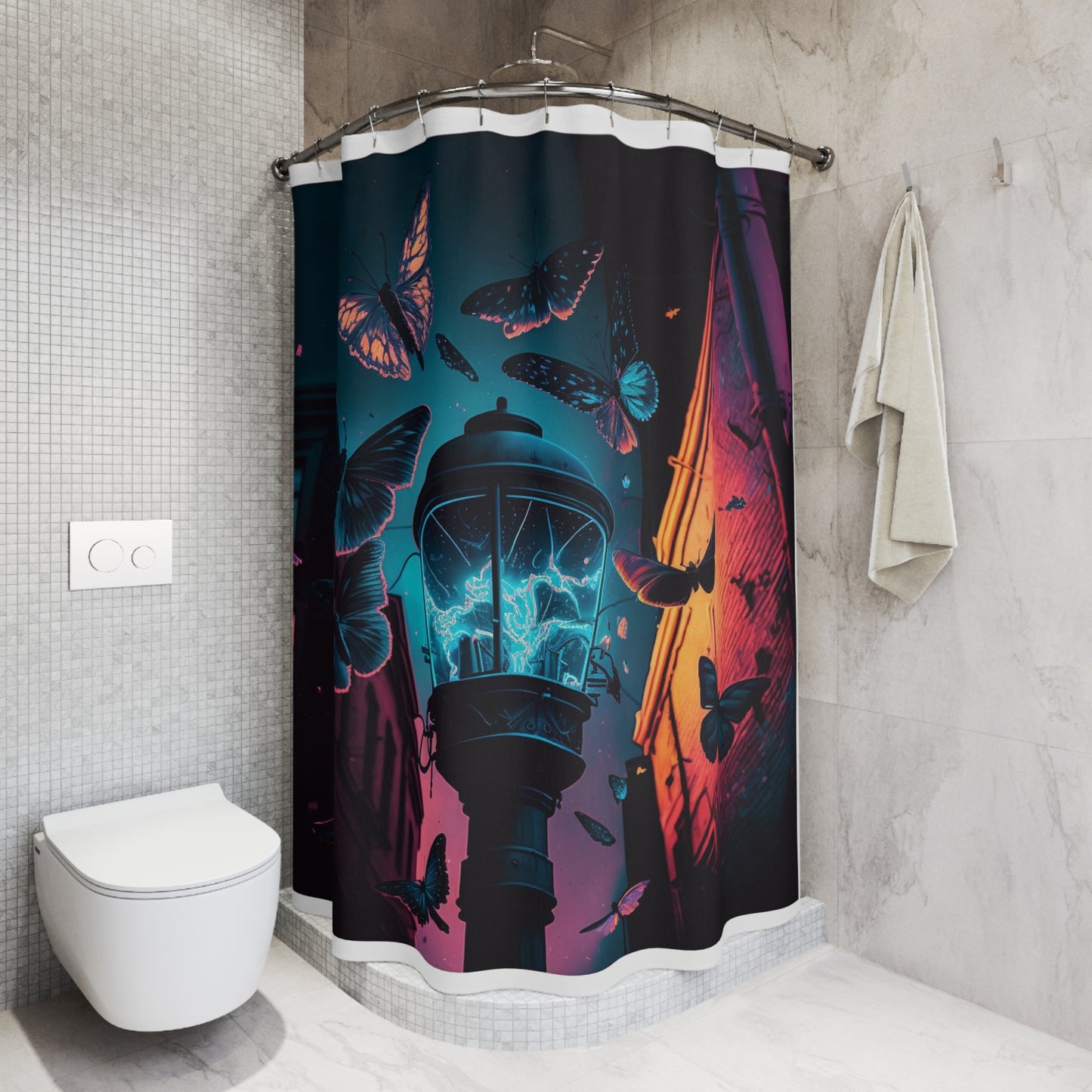 Polyester Shower Curtain Street Light Butterfly 2