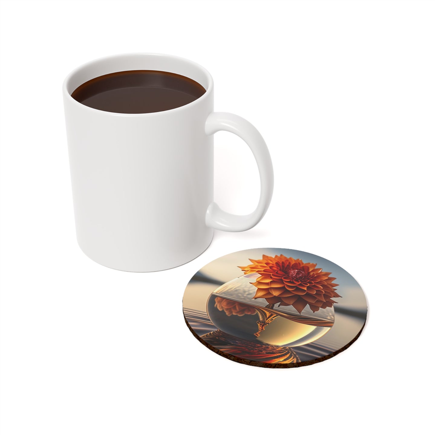 Cork Back Coaster Dahlia Orange 1