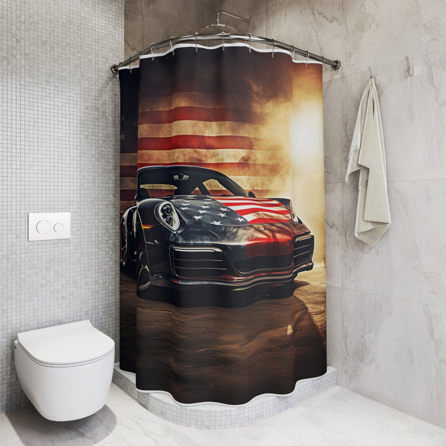 Polyester Shower Curtain Abstract American Flag Background Porsche 1