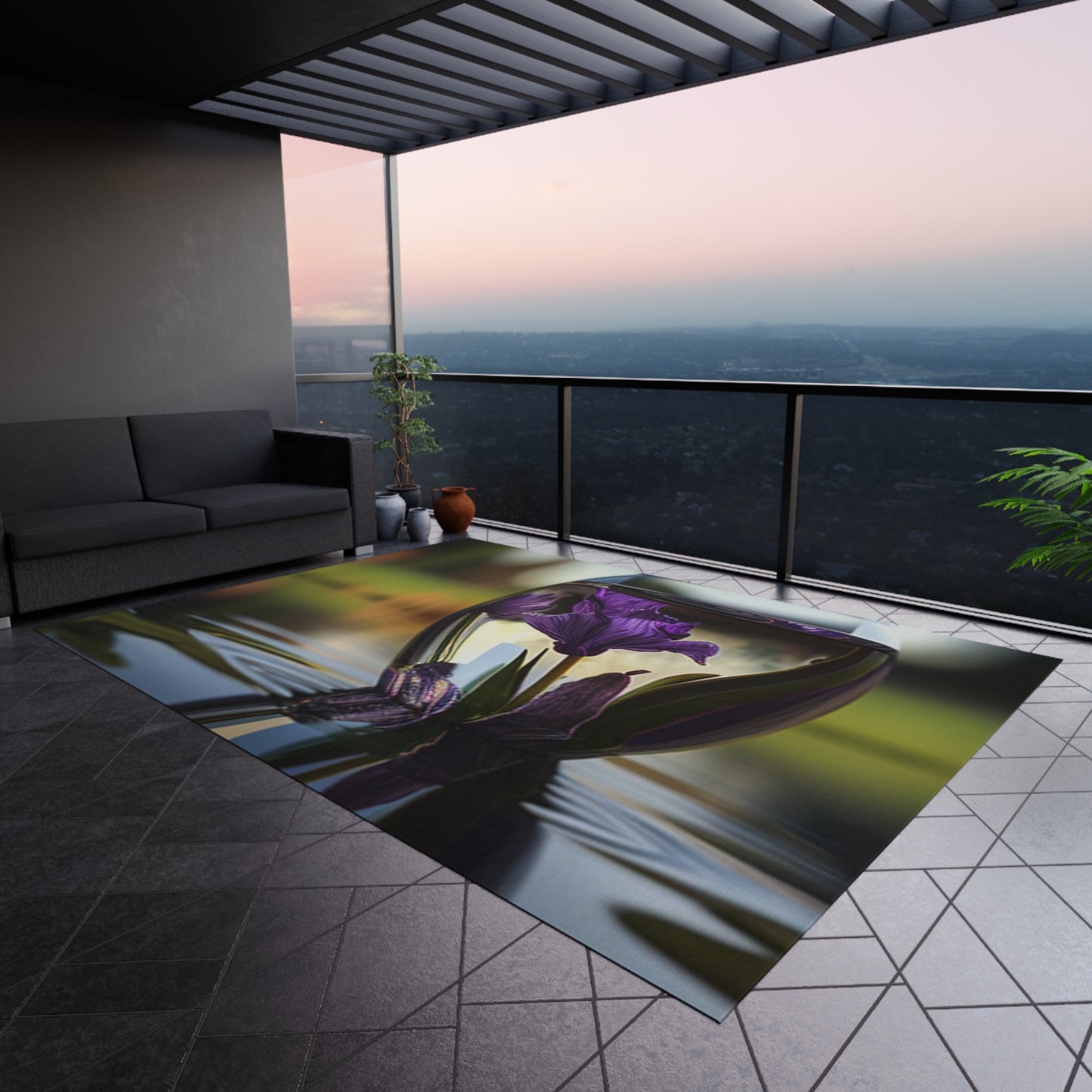 Outdoor Rug Purple Iris in a vase 3