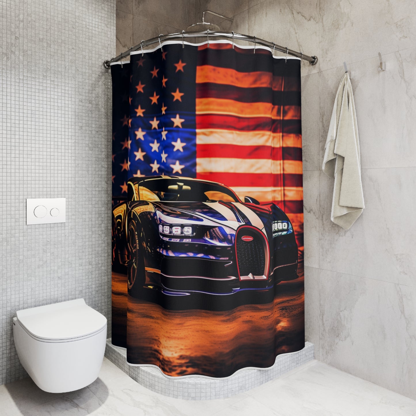 Polyester Shower Curtain Macro Bugatti American Flag 4