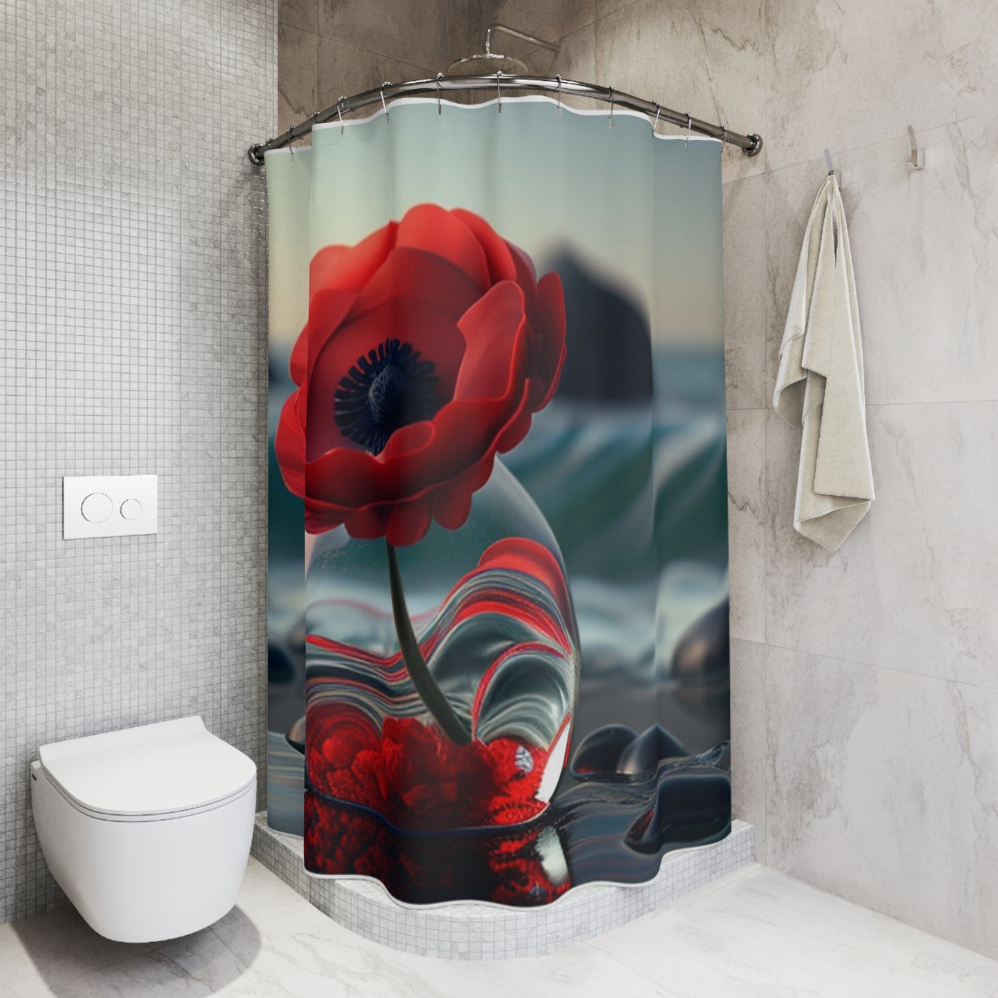 Polyester Shower Curtain Red Anemone in a Vase 1