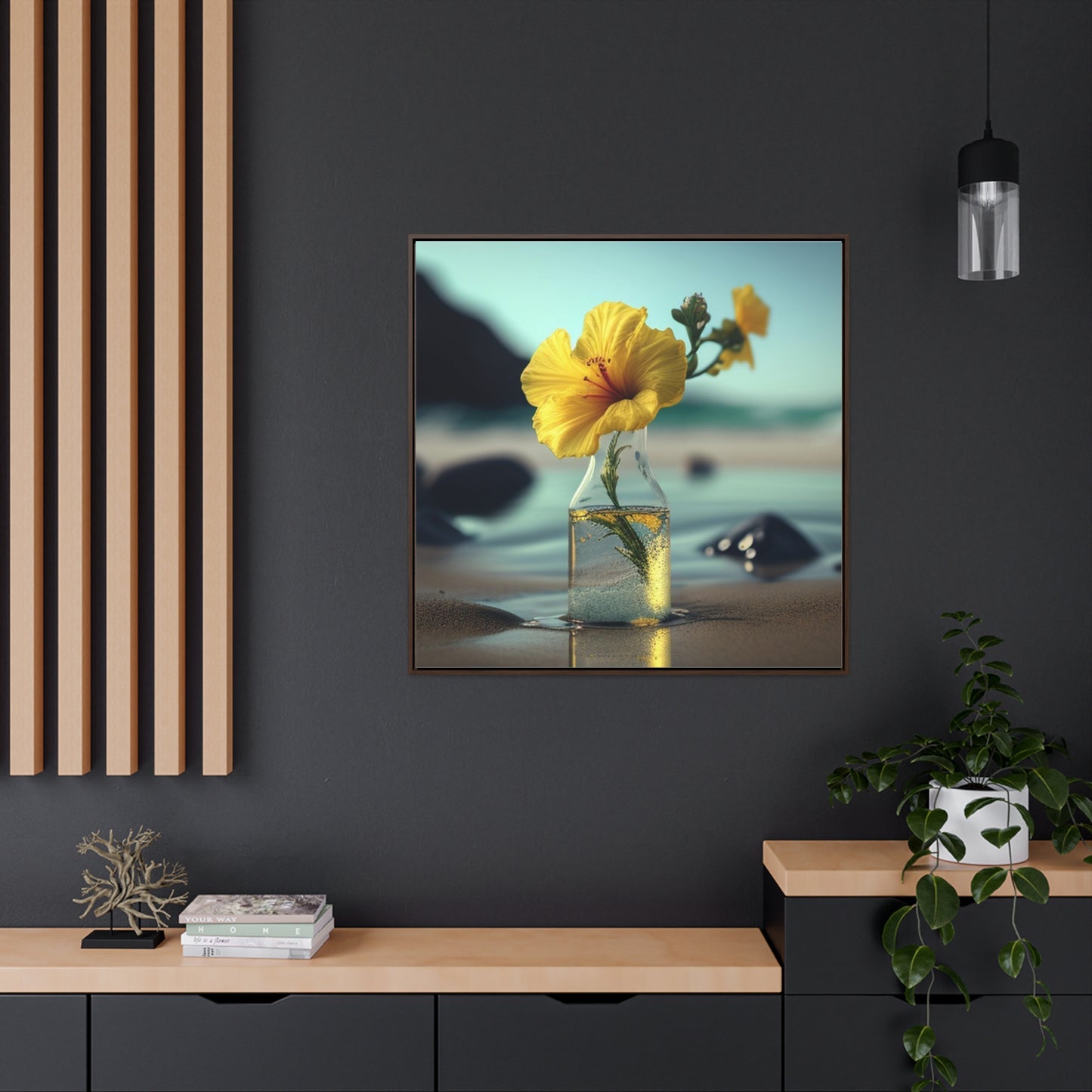 Gallery Canvas Wraps, Square Frame Yellow Hibiscus glass 3