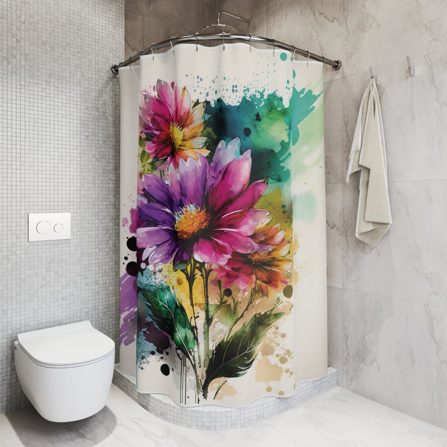 Polyester Shower Curtain Bright Spring Flowers 1
