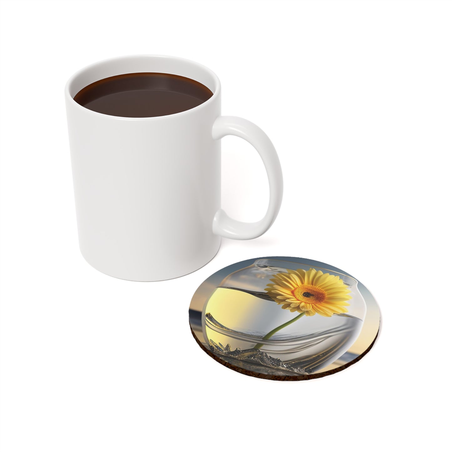 Cork Back Coaster yello Gerbera glass 1