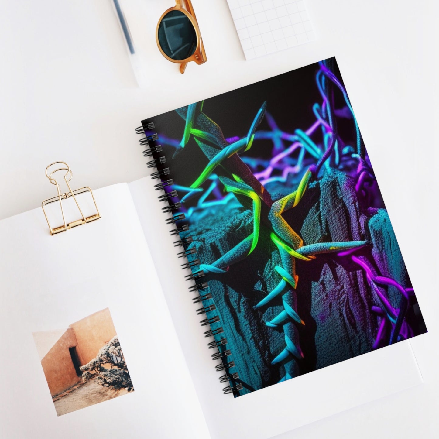 Spiral Notebook - Ruled Line Macro Neon Barbs 3