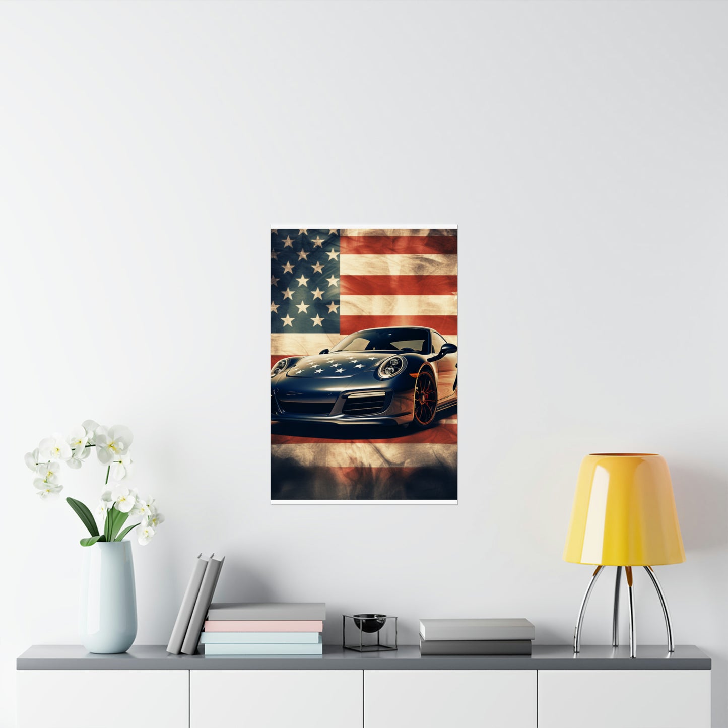 Premium Matte Vertical Posters Abstract American Flag Background Porsche 3