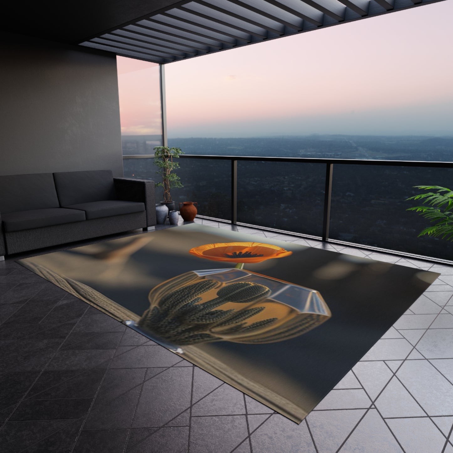 Outdoor Rug Orange Poppy in a Vase 2