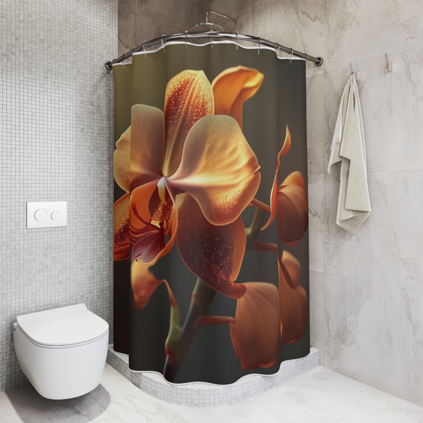 Polyester Shower Curtain Orange Orchid 1