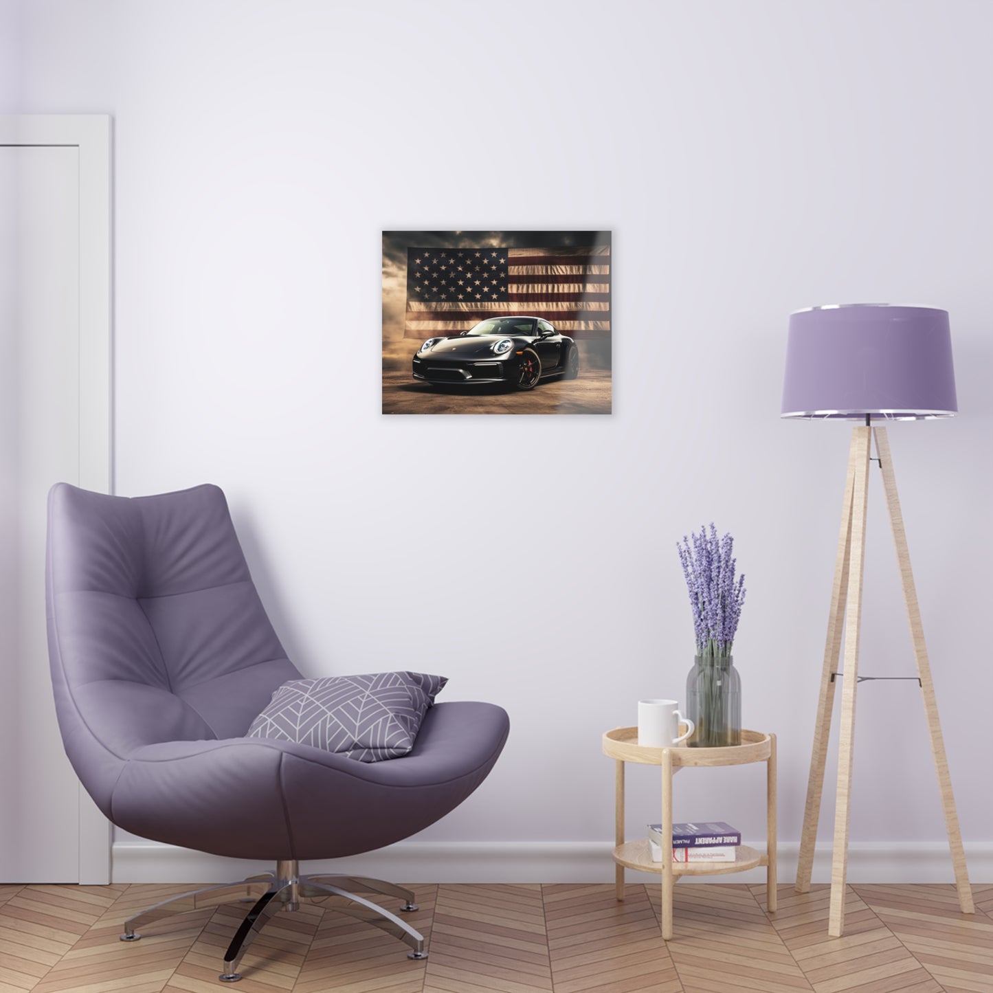 Acrylic Prints American Flag Background Porsche 4