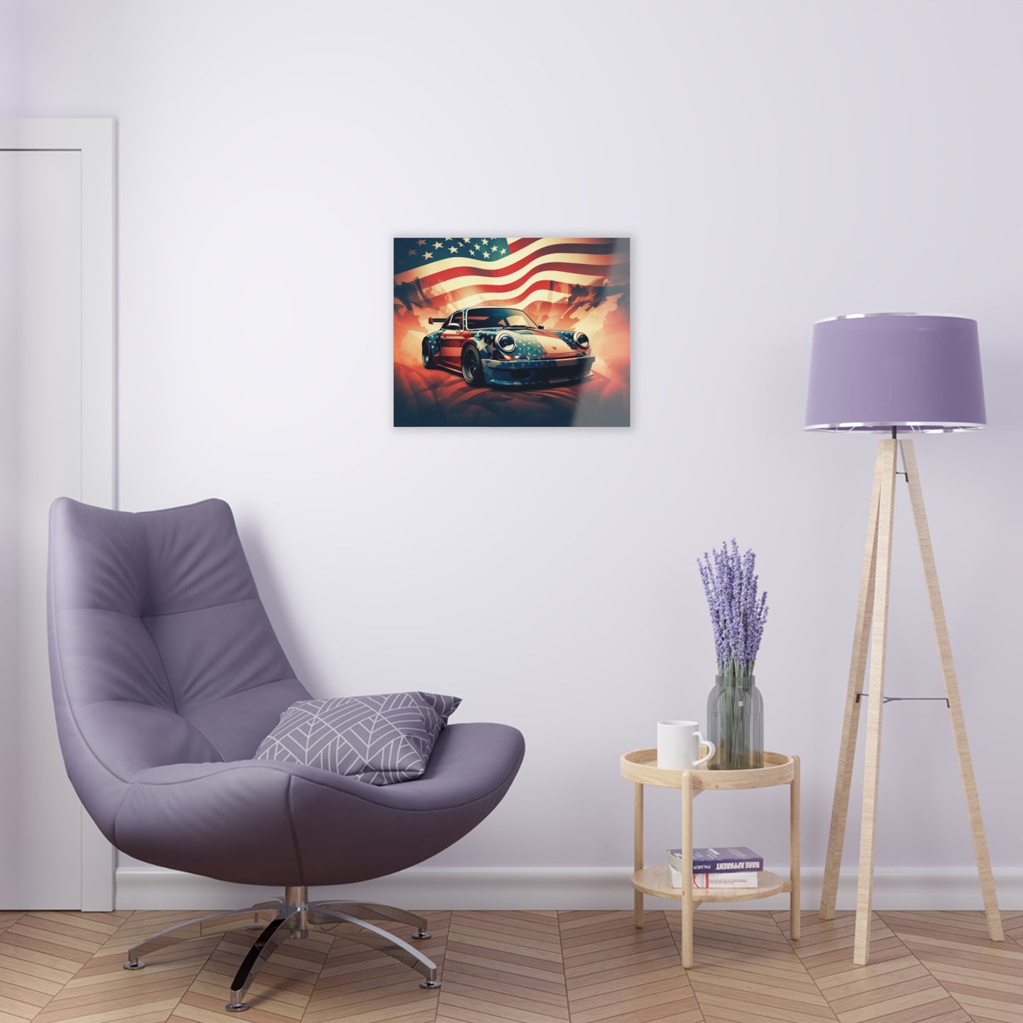 Acrylic Prints Abstract American Flag Background Porsche 4