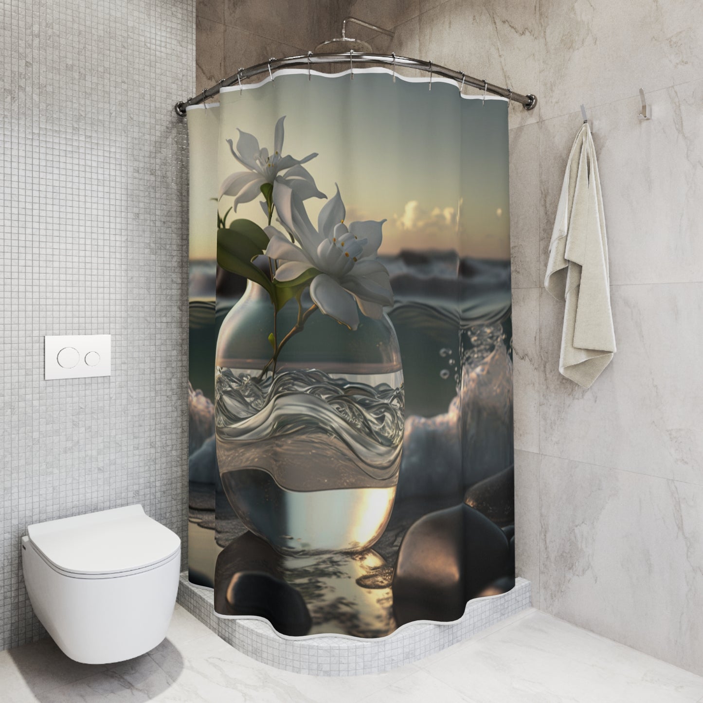 Polyester Shower Curtain Jasmine glass vase 2