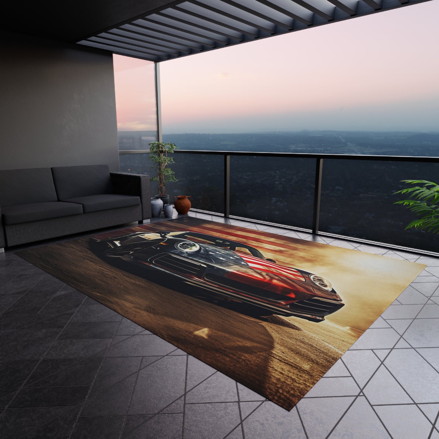 Outdoor Rug Abstract American Flag Background Porsche 1