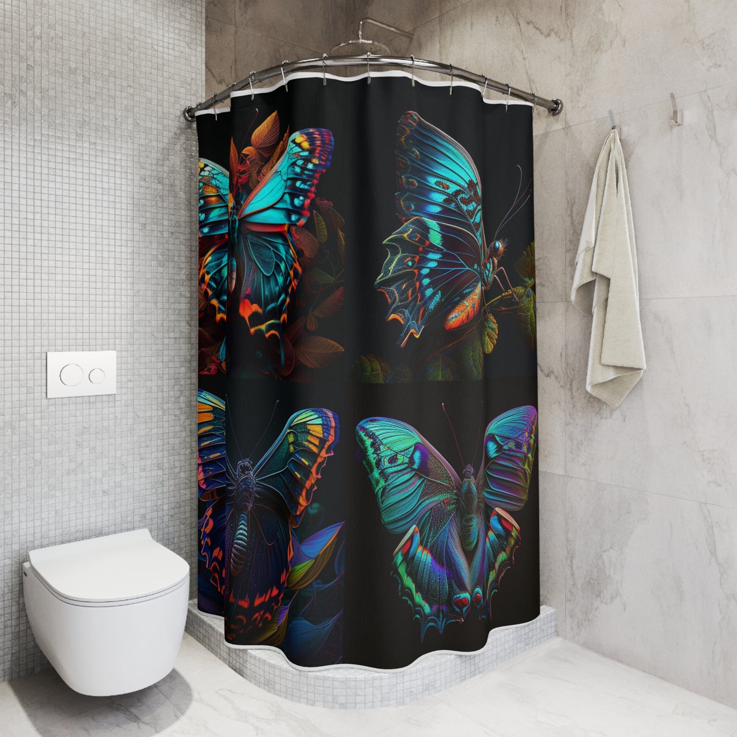 Polyester Shower Curtain Hue Neon Butterfly 5