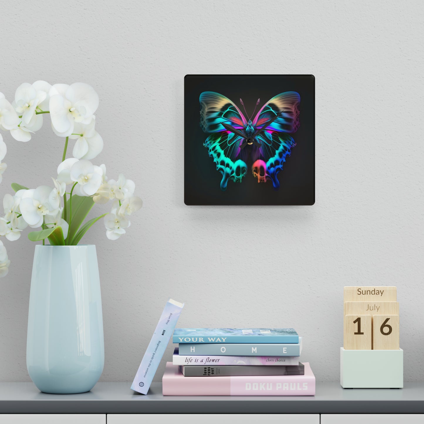 Acrylic Wall Clock Neon Butterfly Fusion 2