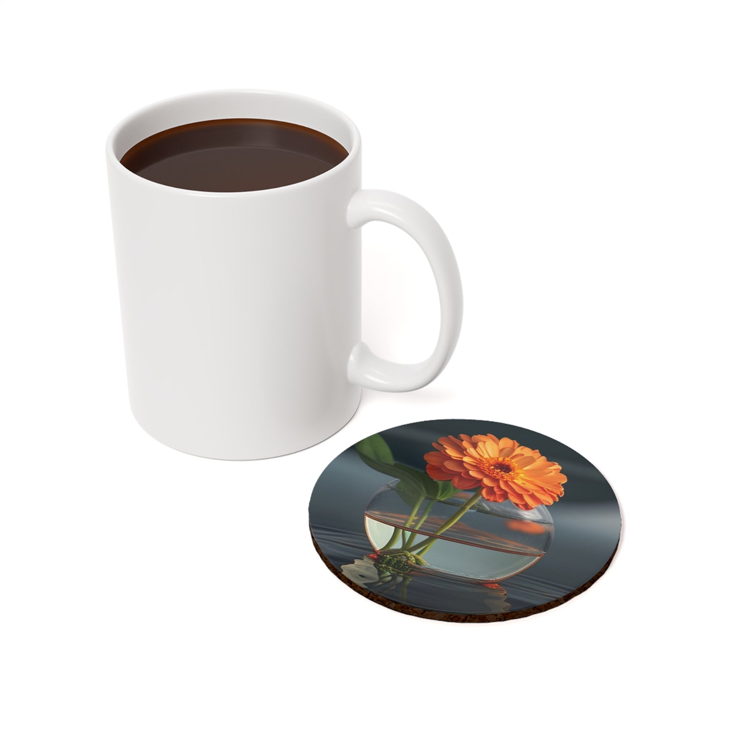 Cork Back Coaster Orange Zinnia 2