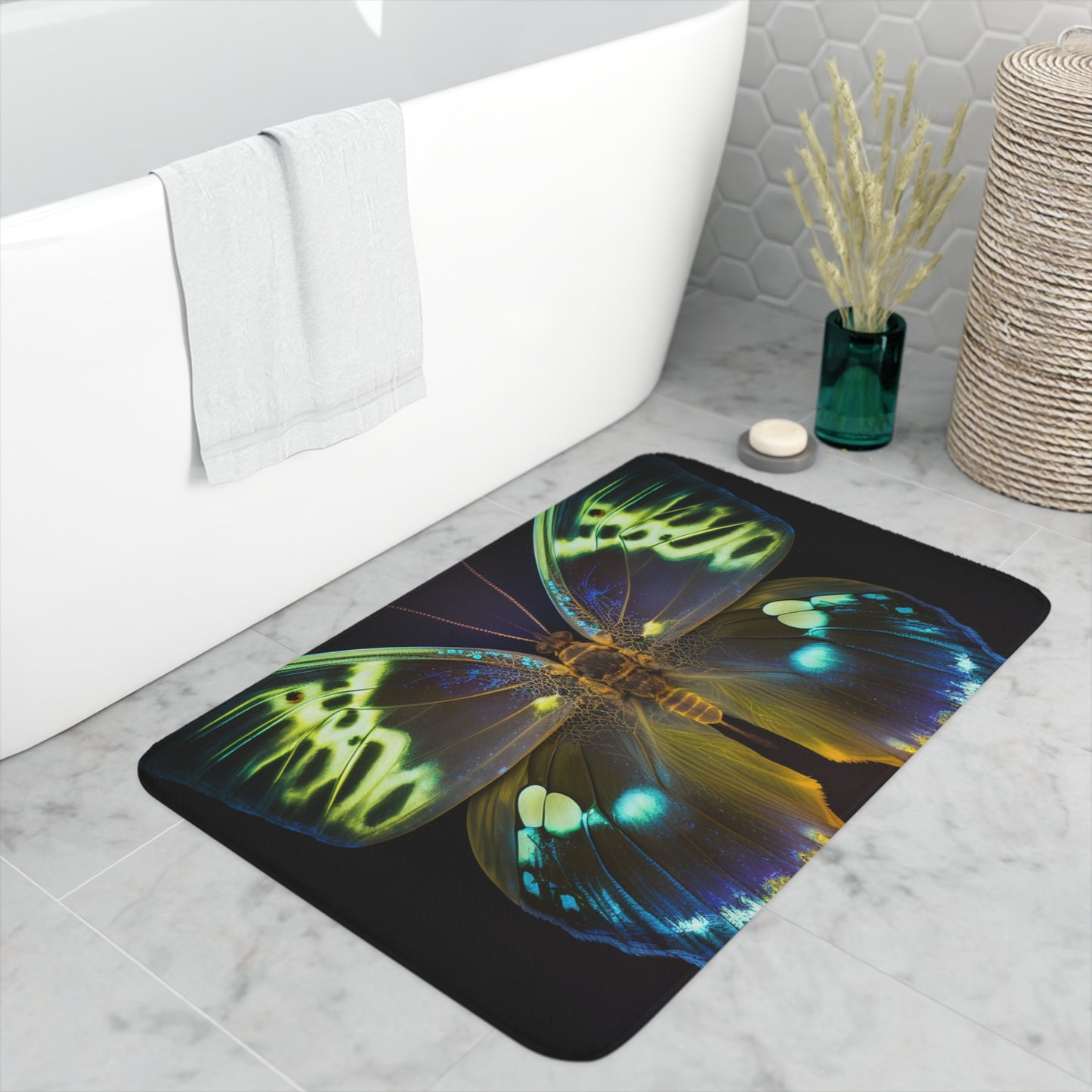 Memory Foam Bath Mat Neon Hue Butterfly 1