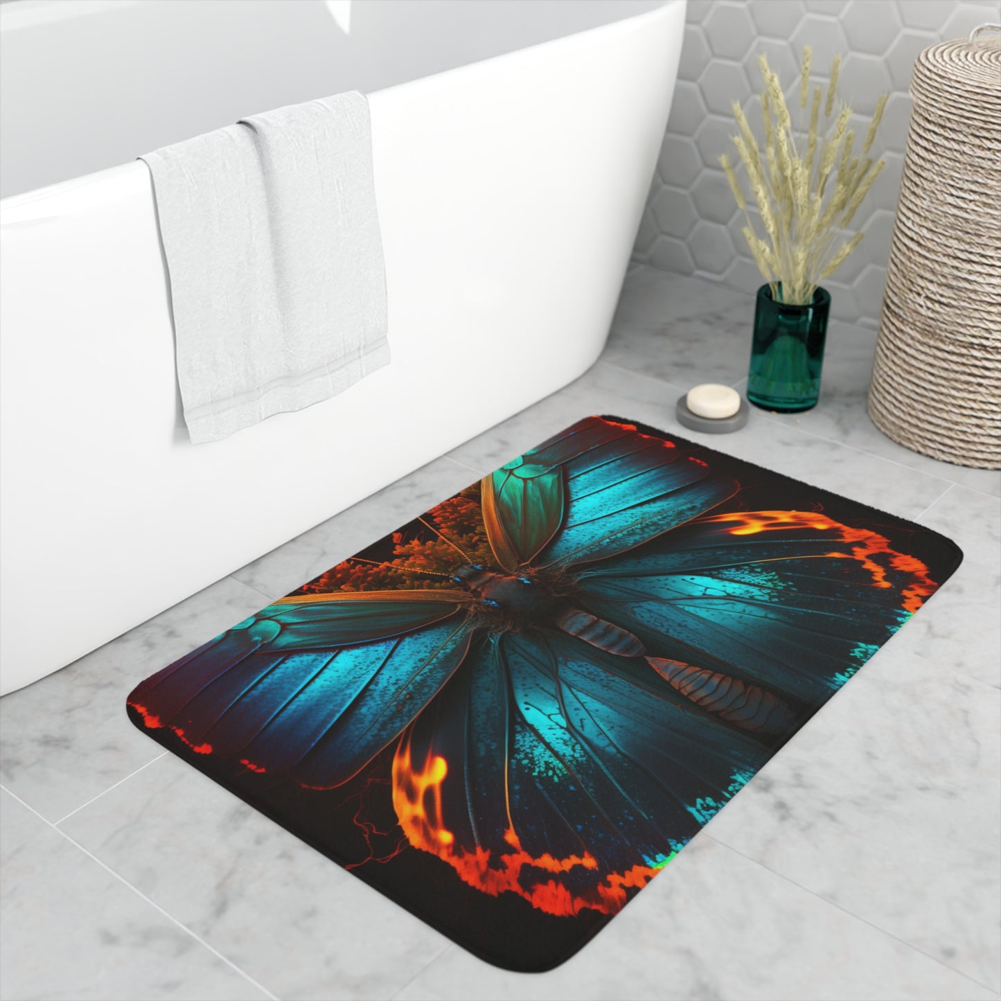 Memory Foam Bath Mat Neon Butterfly Flair 3