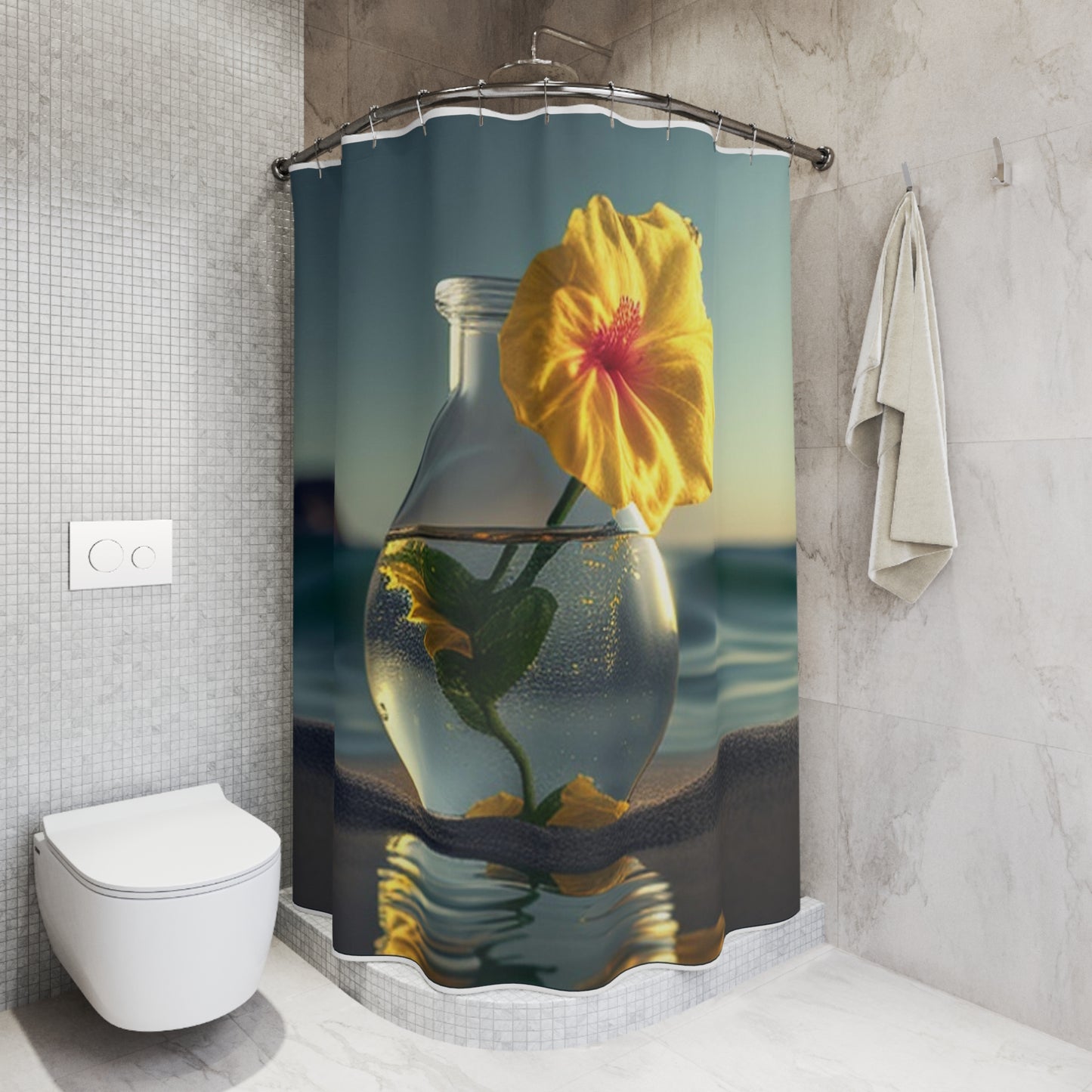 Polyester Shower Curtain Yellow Hibiscus glass 2