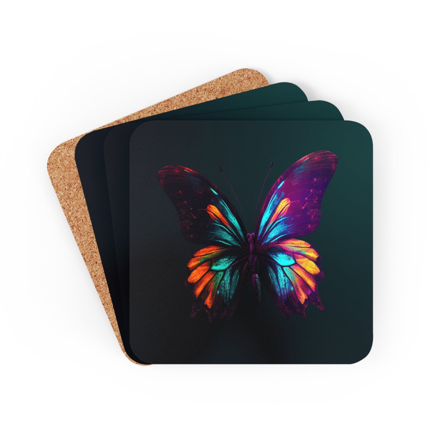 Corkwood Coaster Set Hyper Colorful Butterfly Macro 4