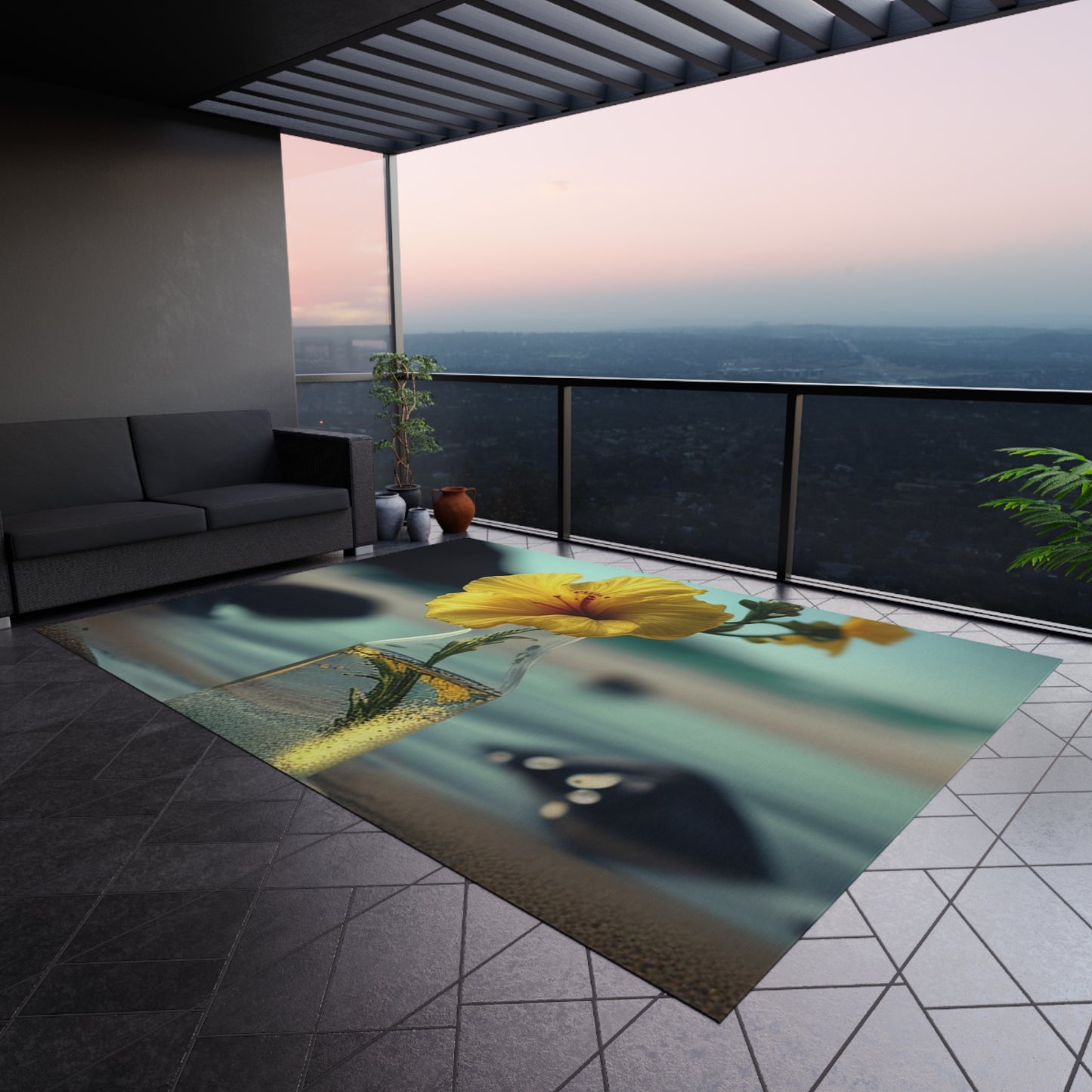 Outdoor Rug Yellow Hibiscus glass 3