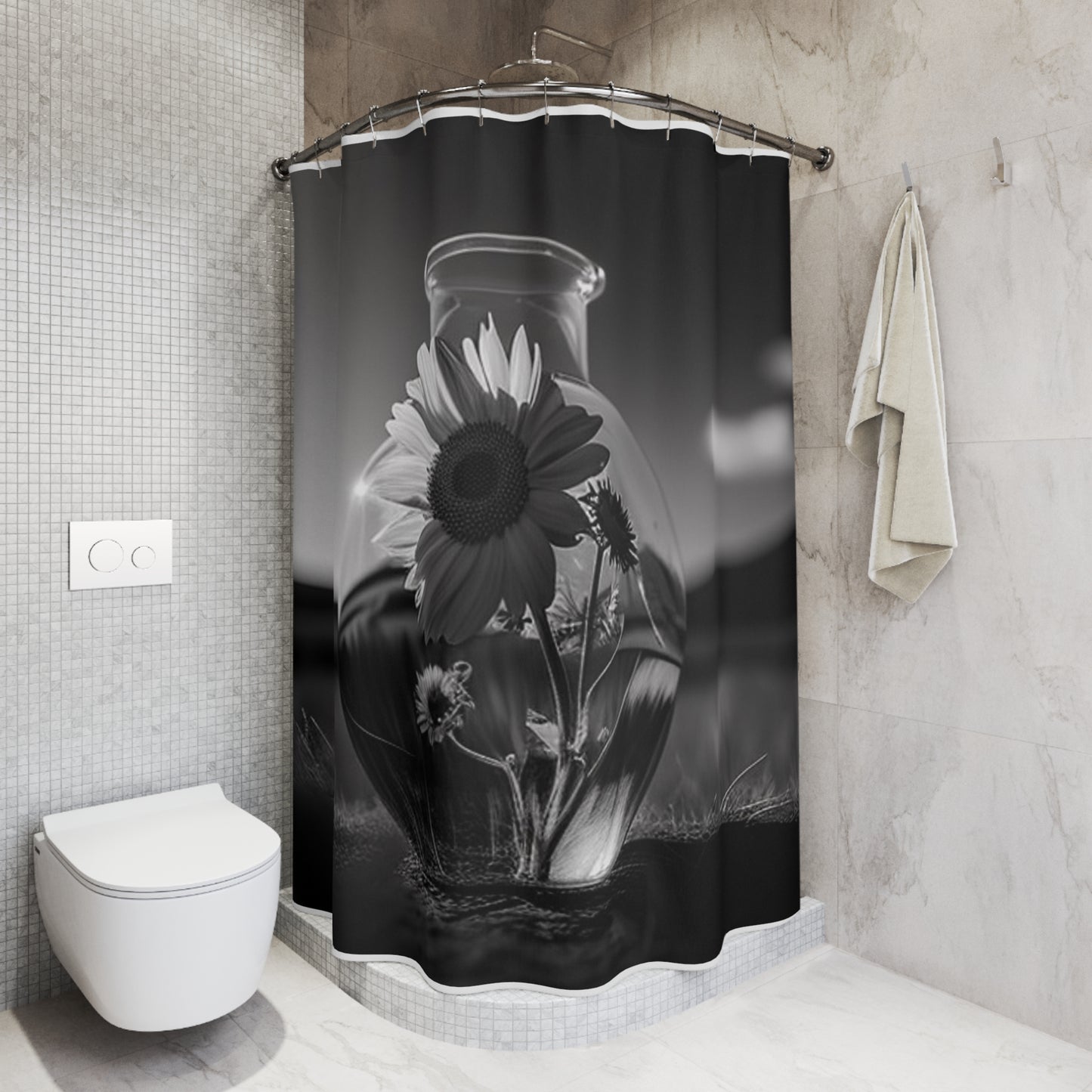 Polyester Shower Curtain Yellw Sunflower in a vase 4