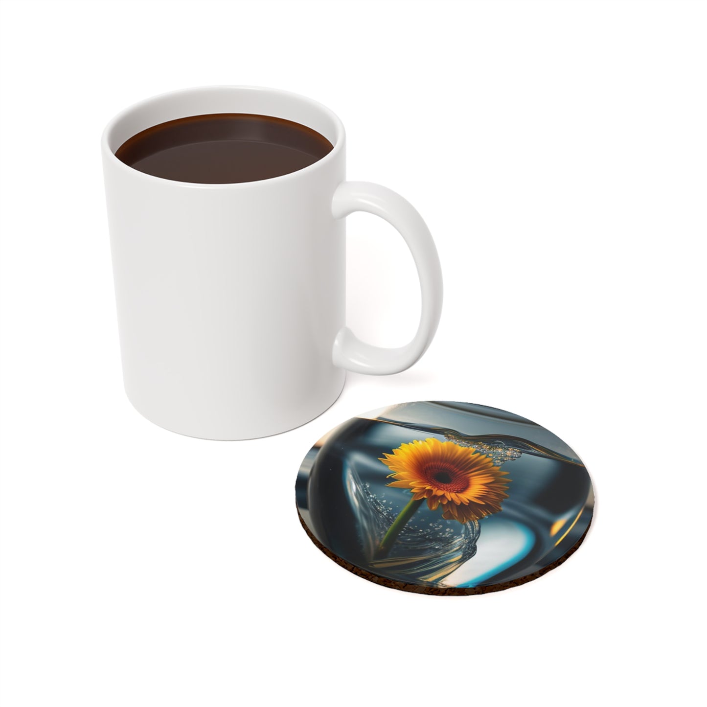 Cork Back Coaster yello Gerbera glass 3