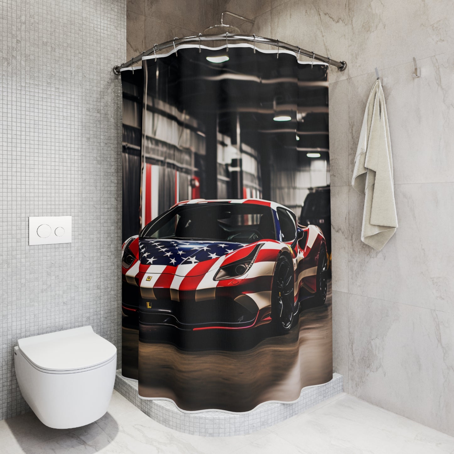 Polyester Shower Curtain American Flag Farrari 3