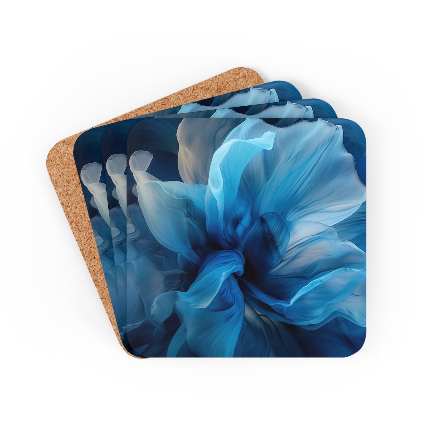 Corkwood Coaster Set Blue Tluip Abstract 2
