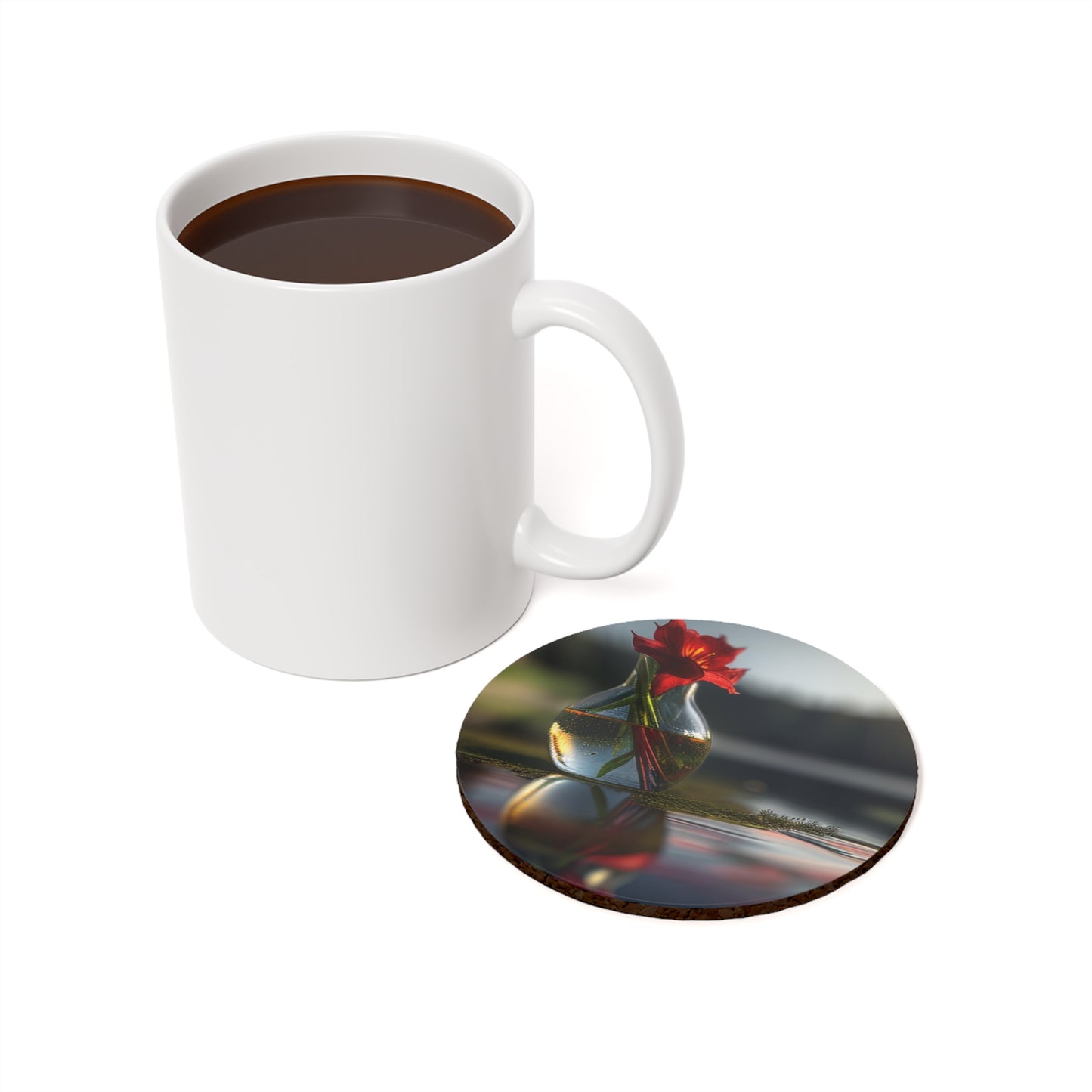 Cork Back Coaster Red Lily in a Glass vase 3