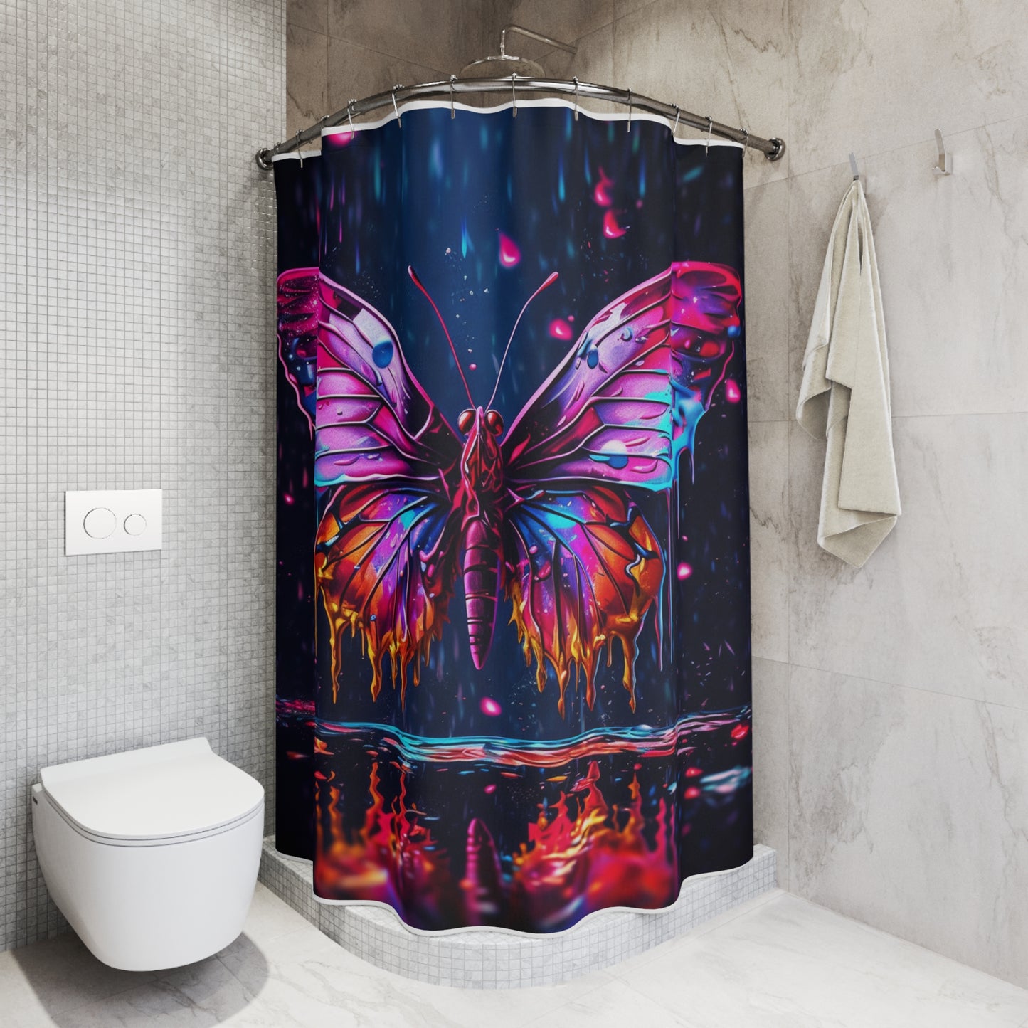 Polyester Shower Curtain Pink Butterfly Flair 2