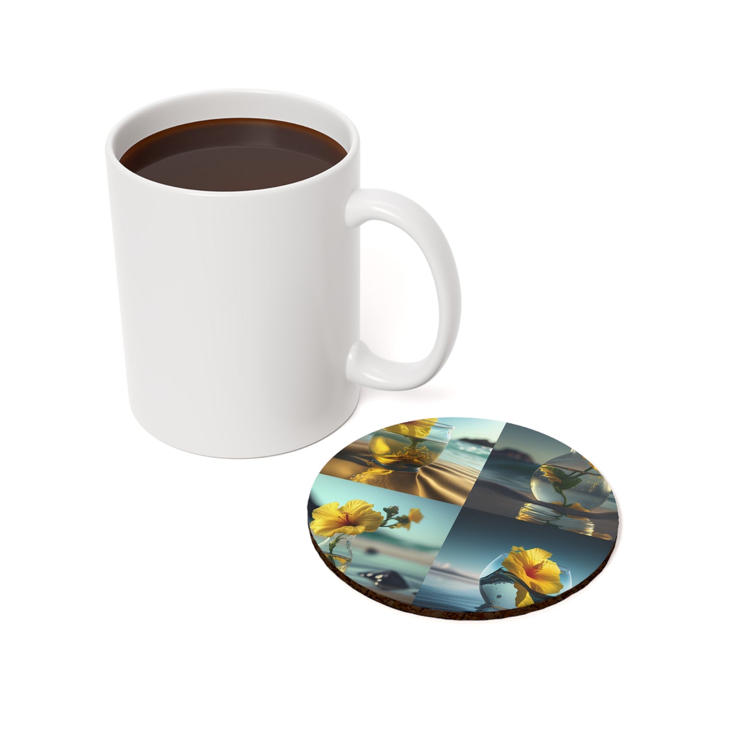 Cork Back Coaster Yellow Hibiscus glass 5