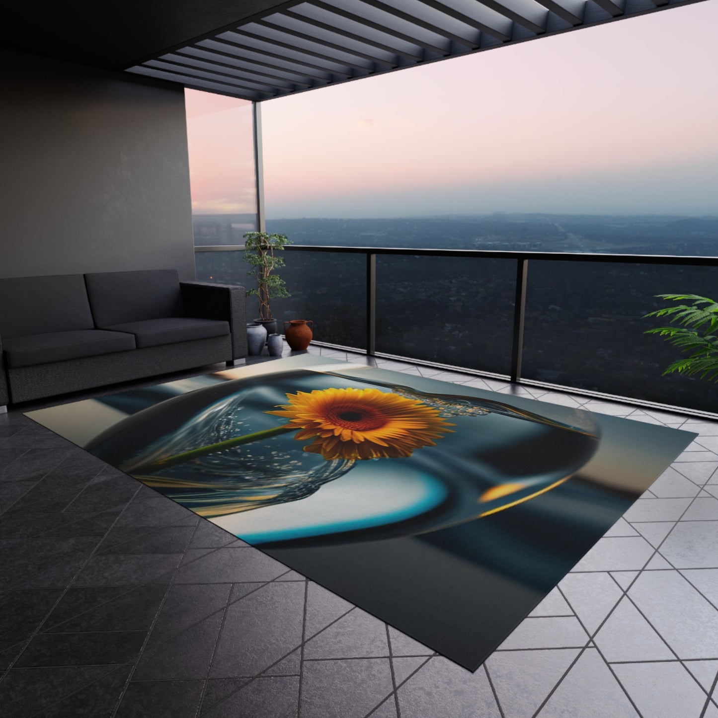 Outdoor Rug yello Gerbera glass 3