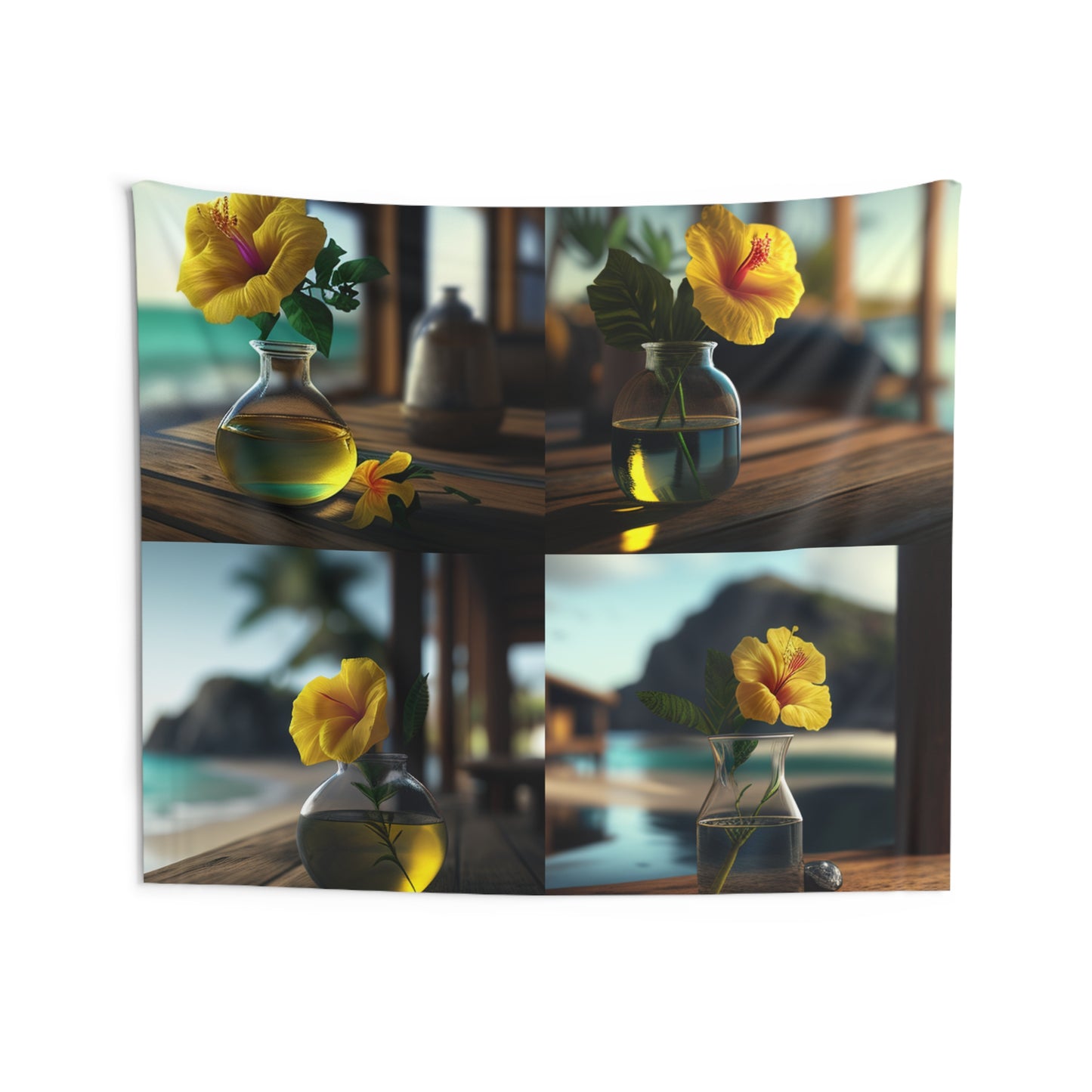 Indoor Wall Tapestries Yellow Hibiscus Wood 5