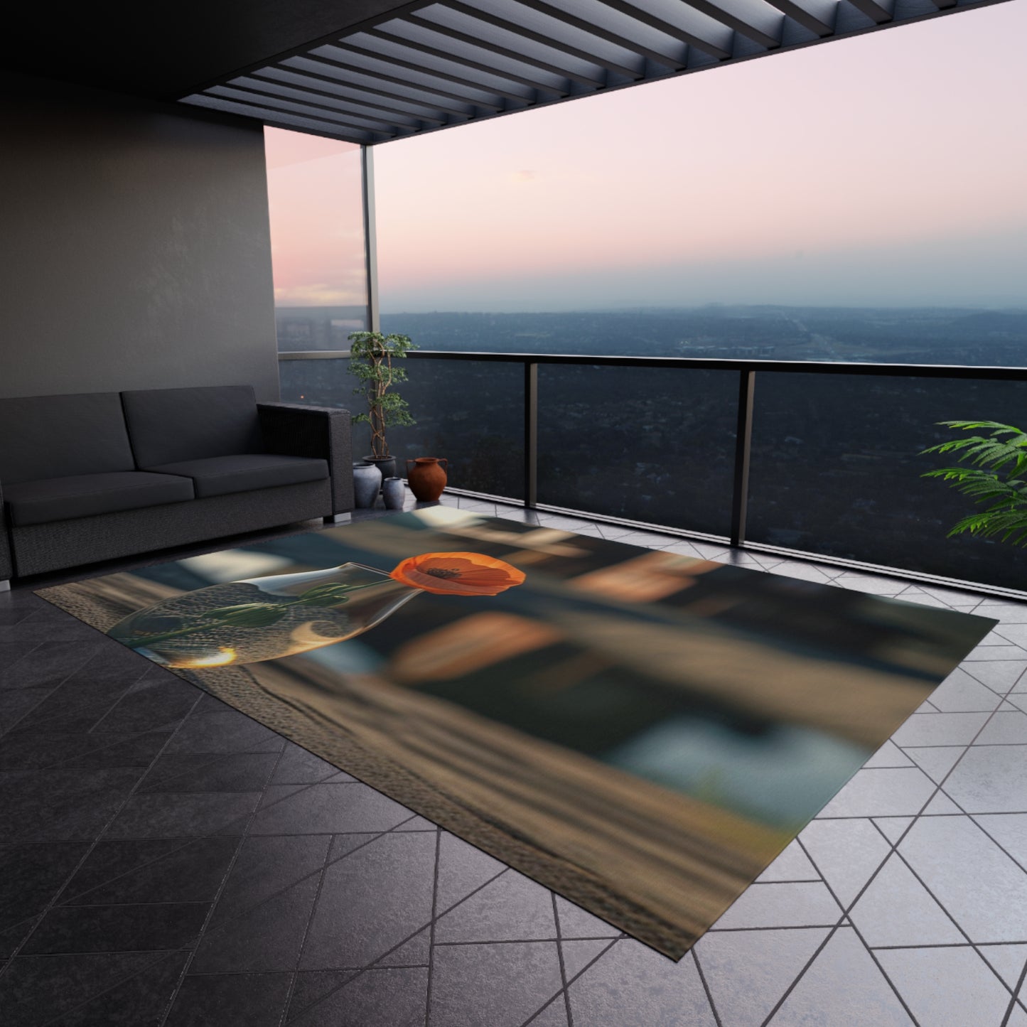 Outdoor Rug Orange Poppy in a Vase 4