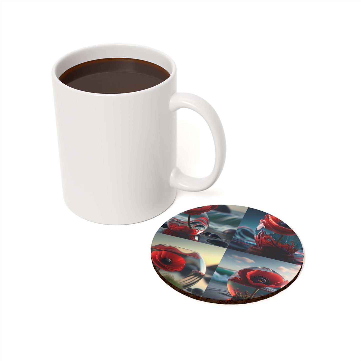Cork Back Coaster Red Anemone in a Vase 5