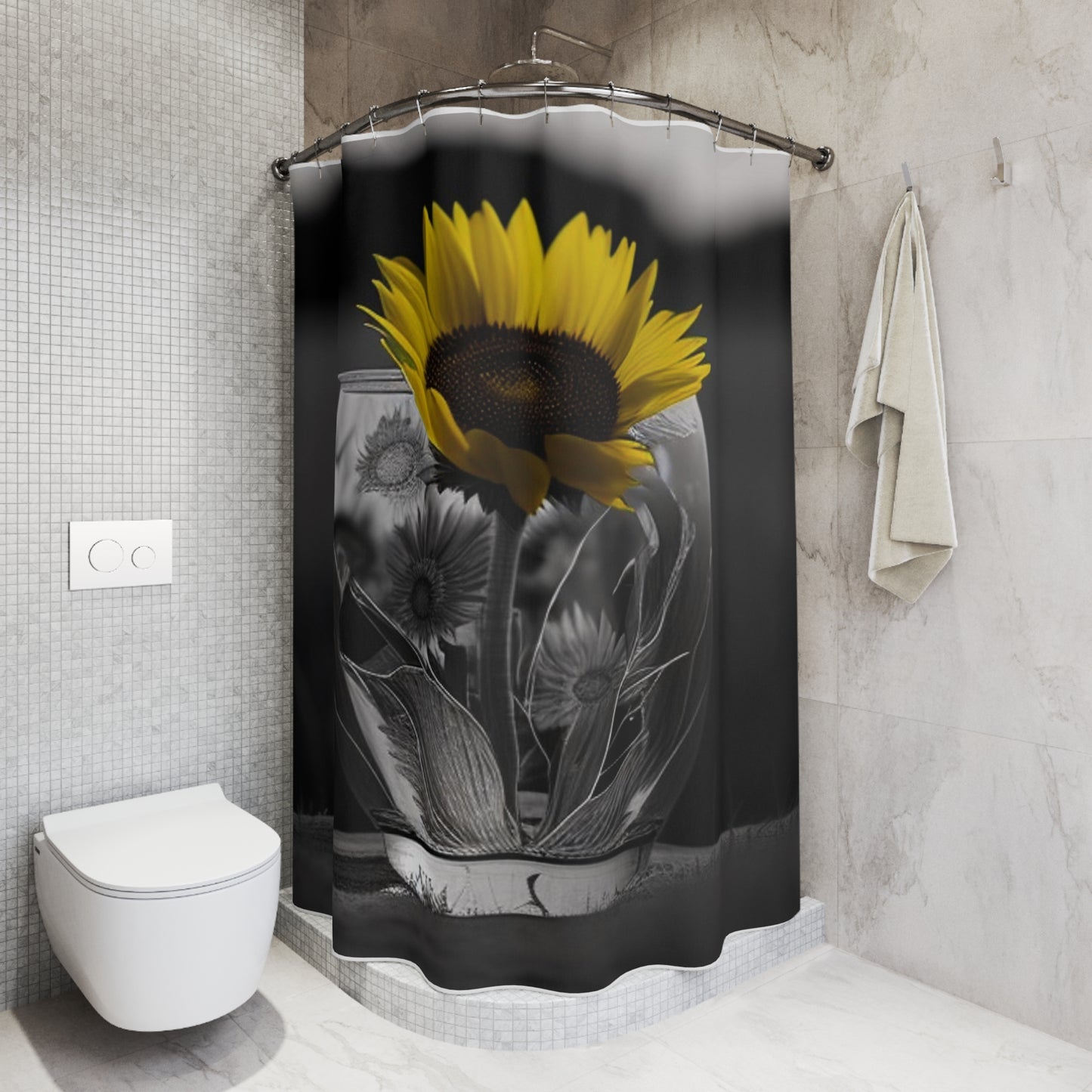 Polyester Shower Curtain Yellw Sunflower in a vase 1