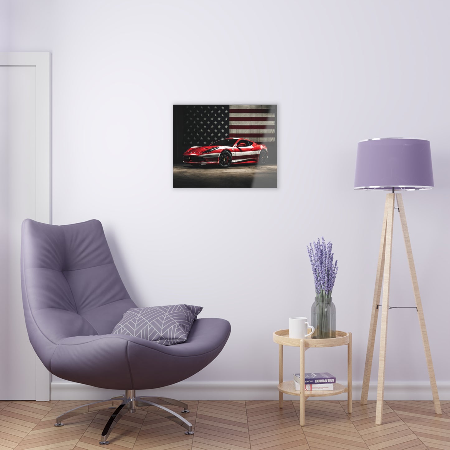 Acrylic Prints American Flag Background Ferrari 1