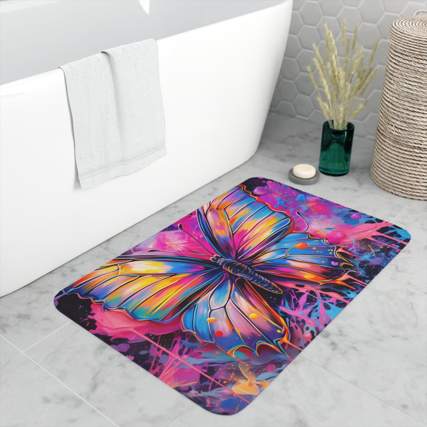 Memory Foam Bath Mat Pink Butterfly Flair 3