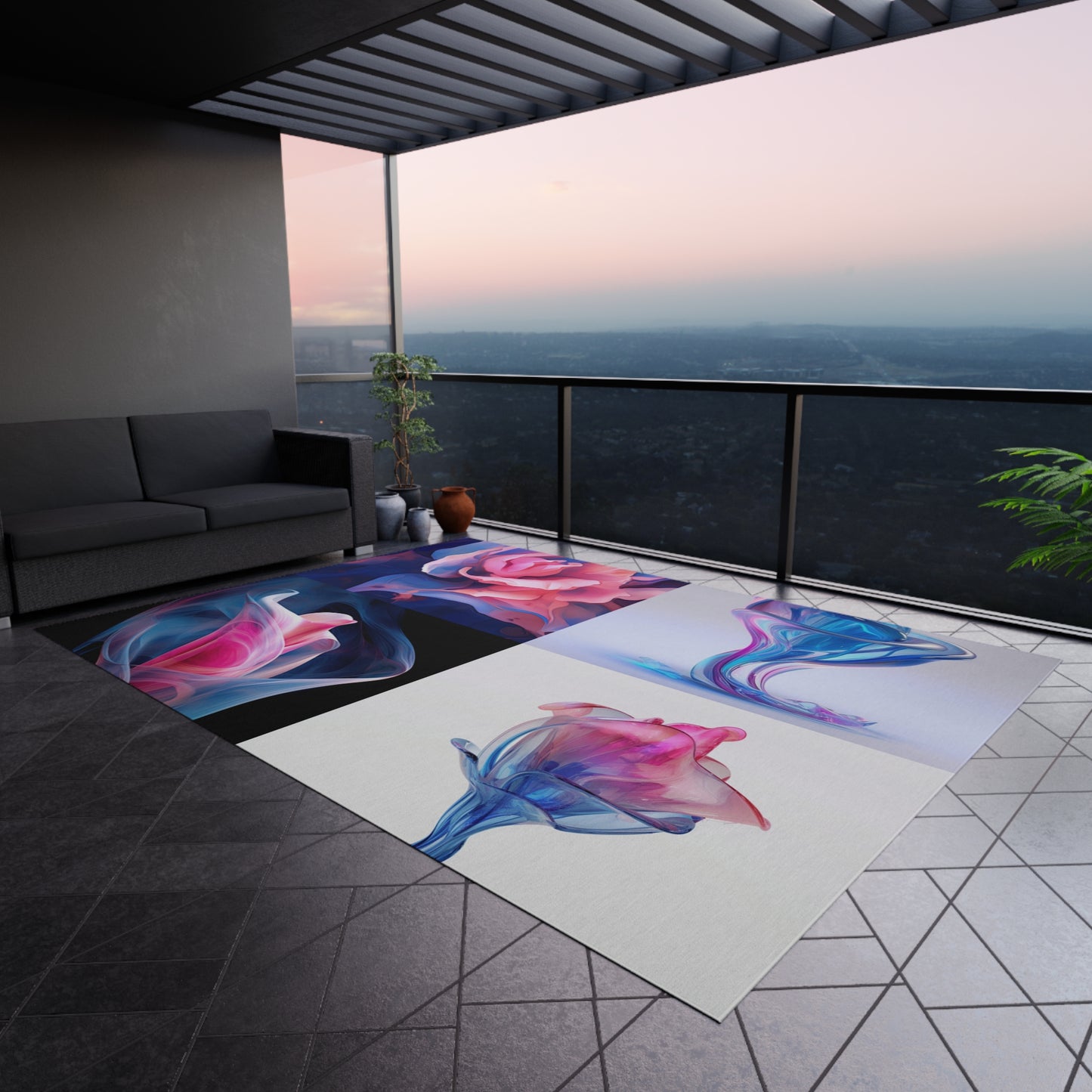 Outdoor Rug Pink & Blue Tulip Rose 5