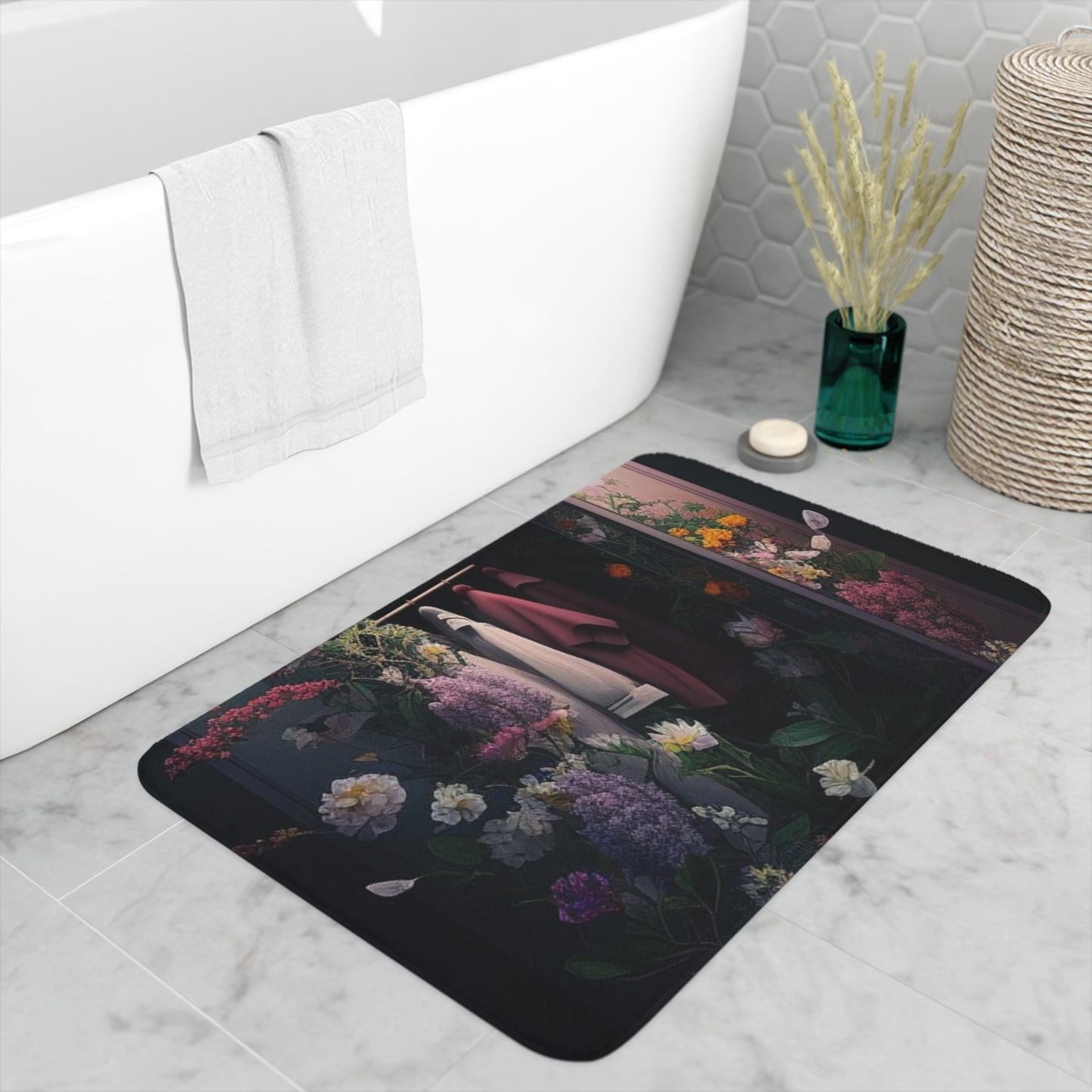Memory Foam Bath Mat A Wardrobe Surrounded by Flowers 2