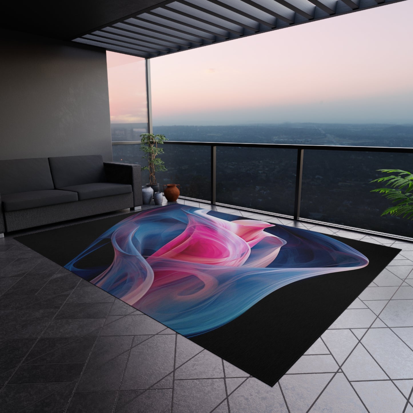 Outdoor Rug Pink & Blue Tulip Rose 3