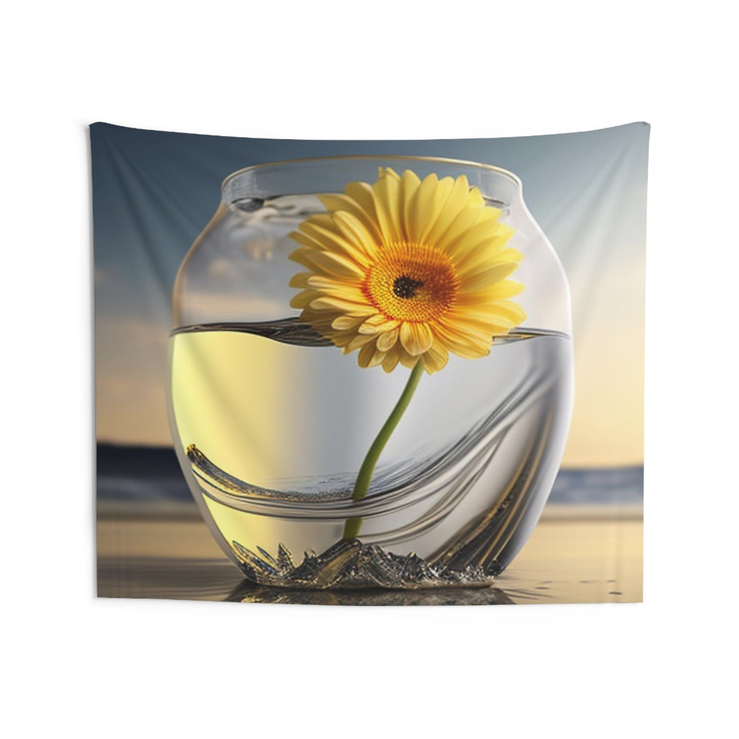 Indoor Wall Tapestries yello Gerbera glass 1