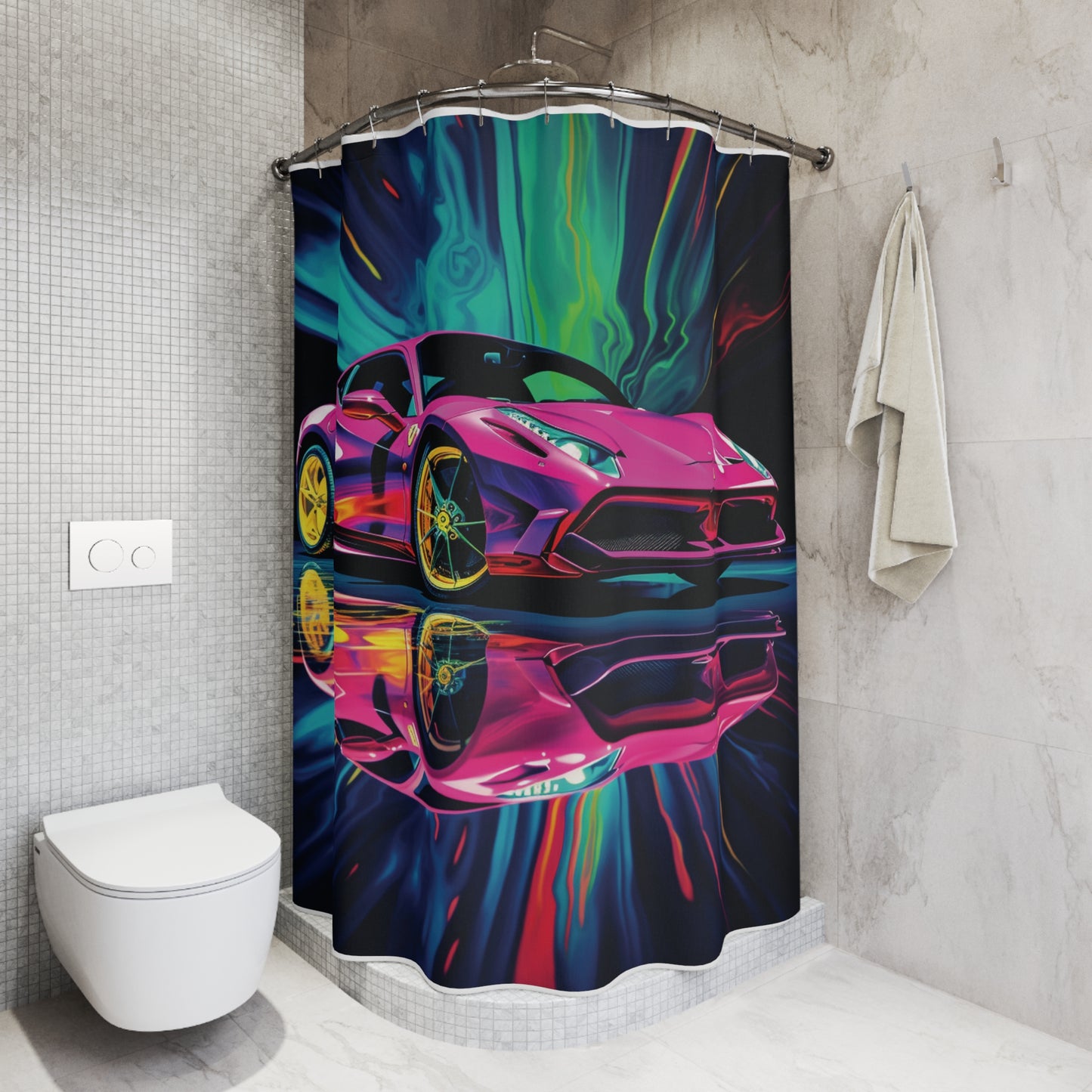 Polyester Shower Curtain Pink Ferrari Macro 4