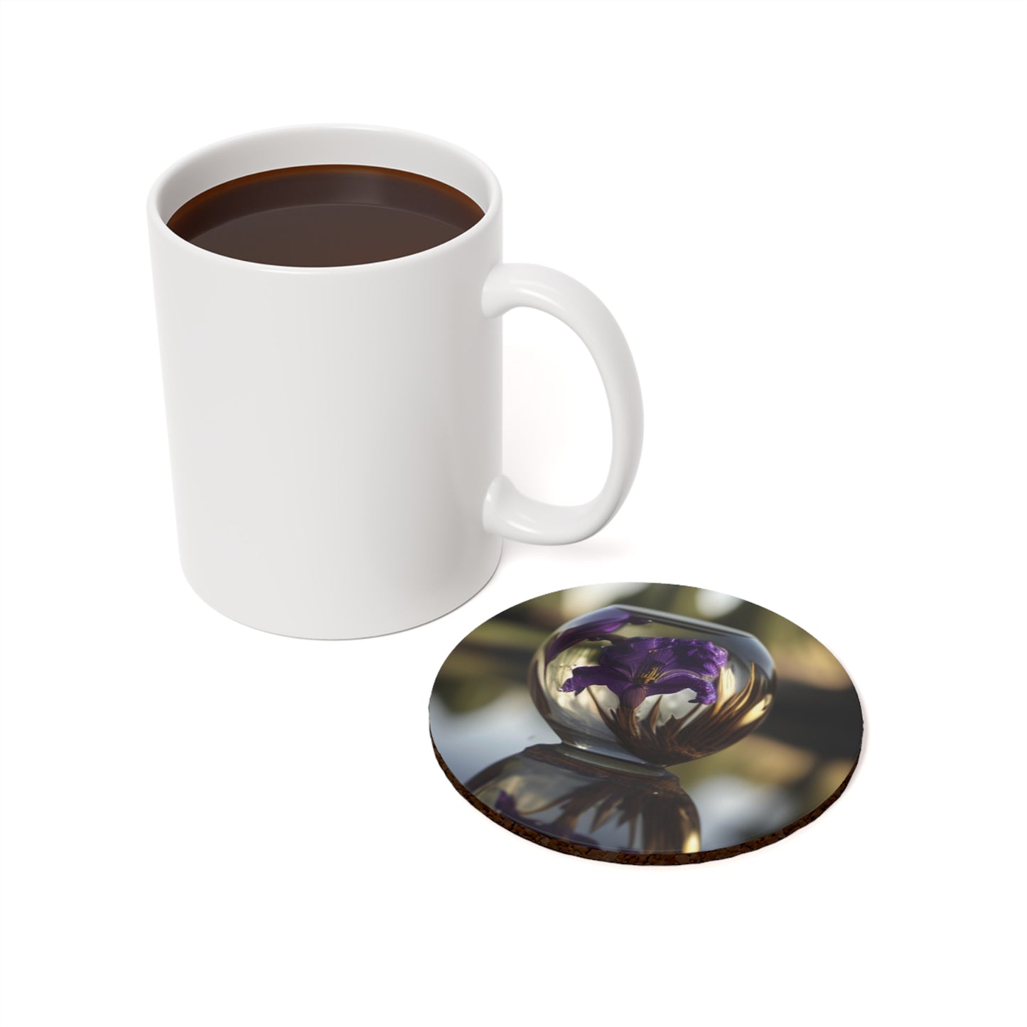 Cork Back Coaster Purple Iris in a vase 2