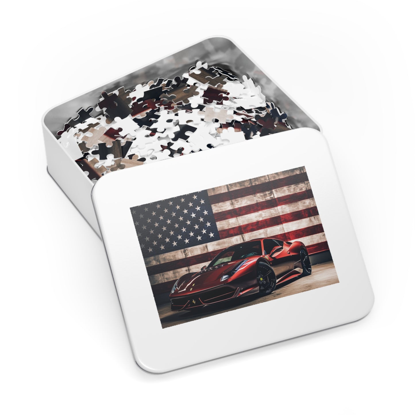 Jigsaw Puzzle (30, 110, 252, 500,1000-Piece) American Flag Background Ferrari 4