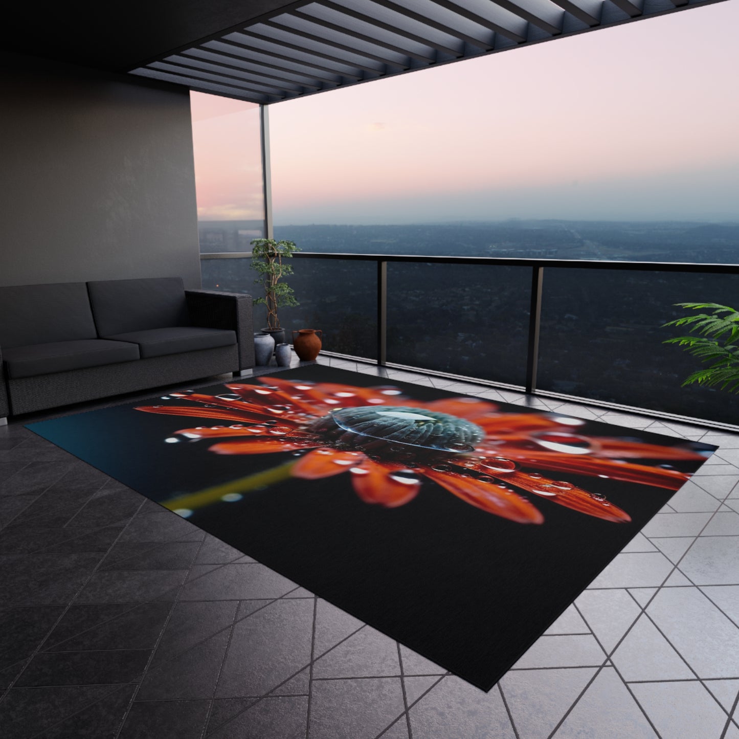 Outdoor Rug Water drop Macro Flower 1