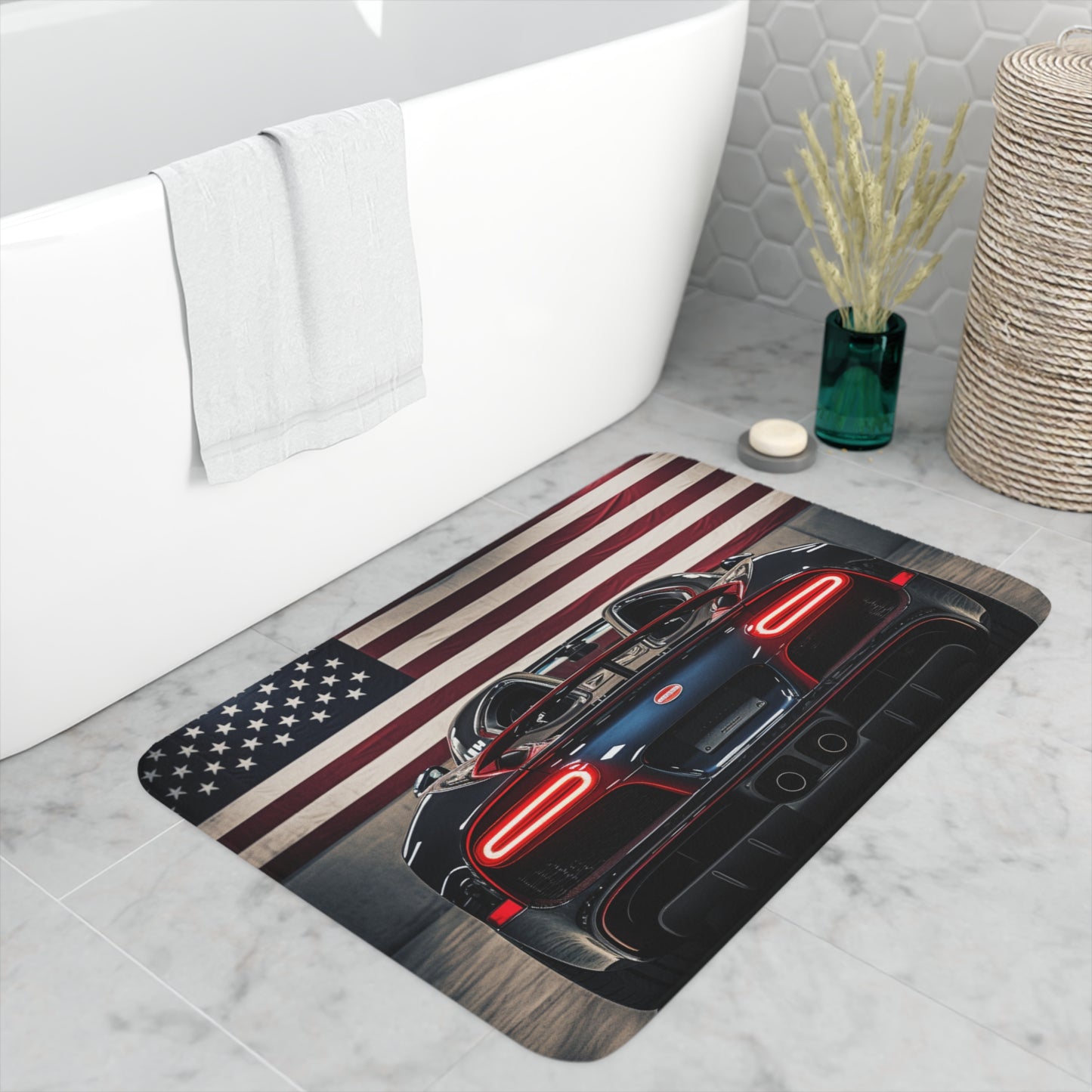 Memory Foam Bath Mat American Flag Background Bugatti 4